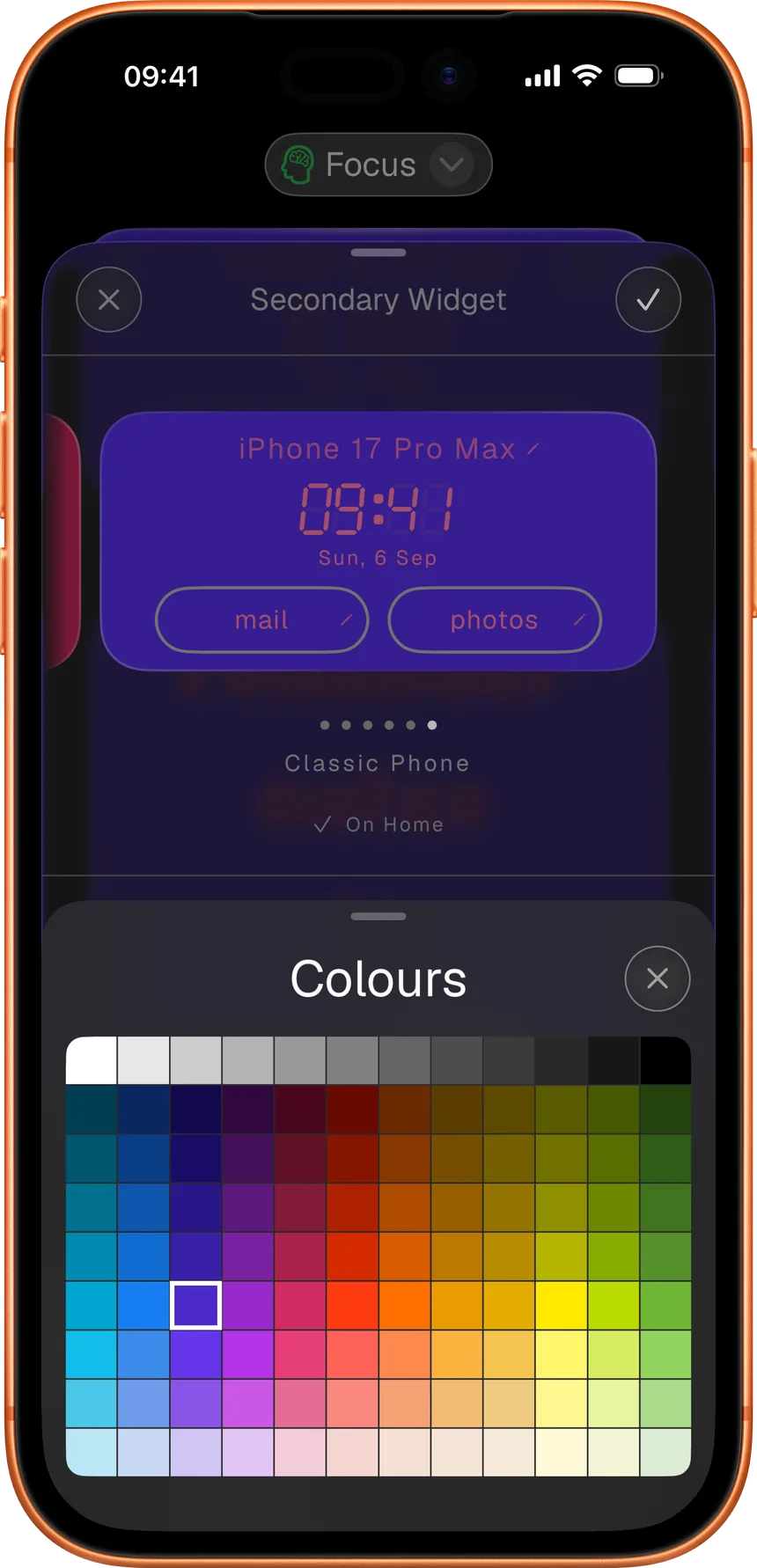 Colour picker — tune a widget until the launcher stays calm
