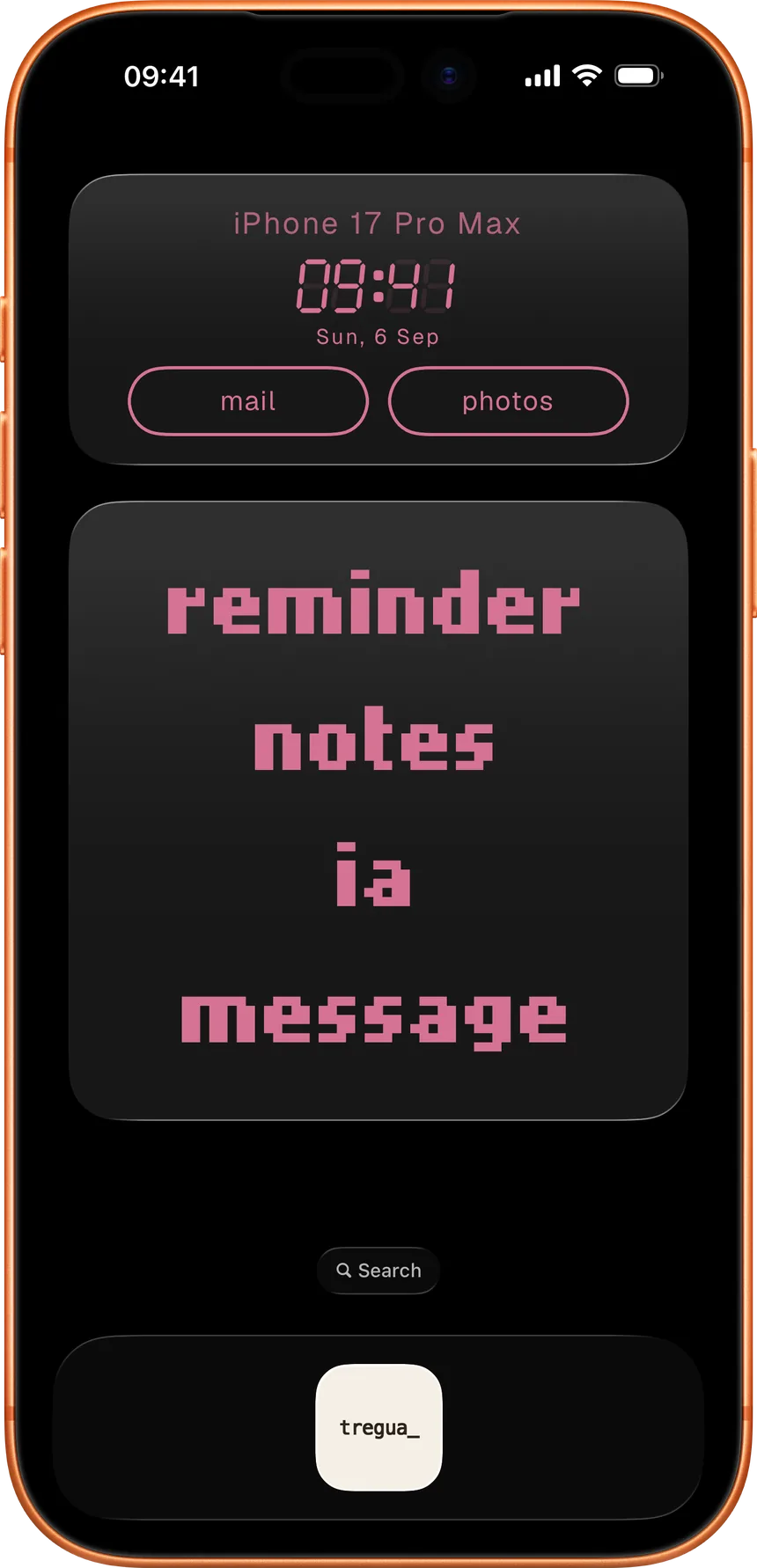 tregua launcher widget — a monospaced list of app names on the home screen